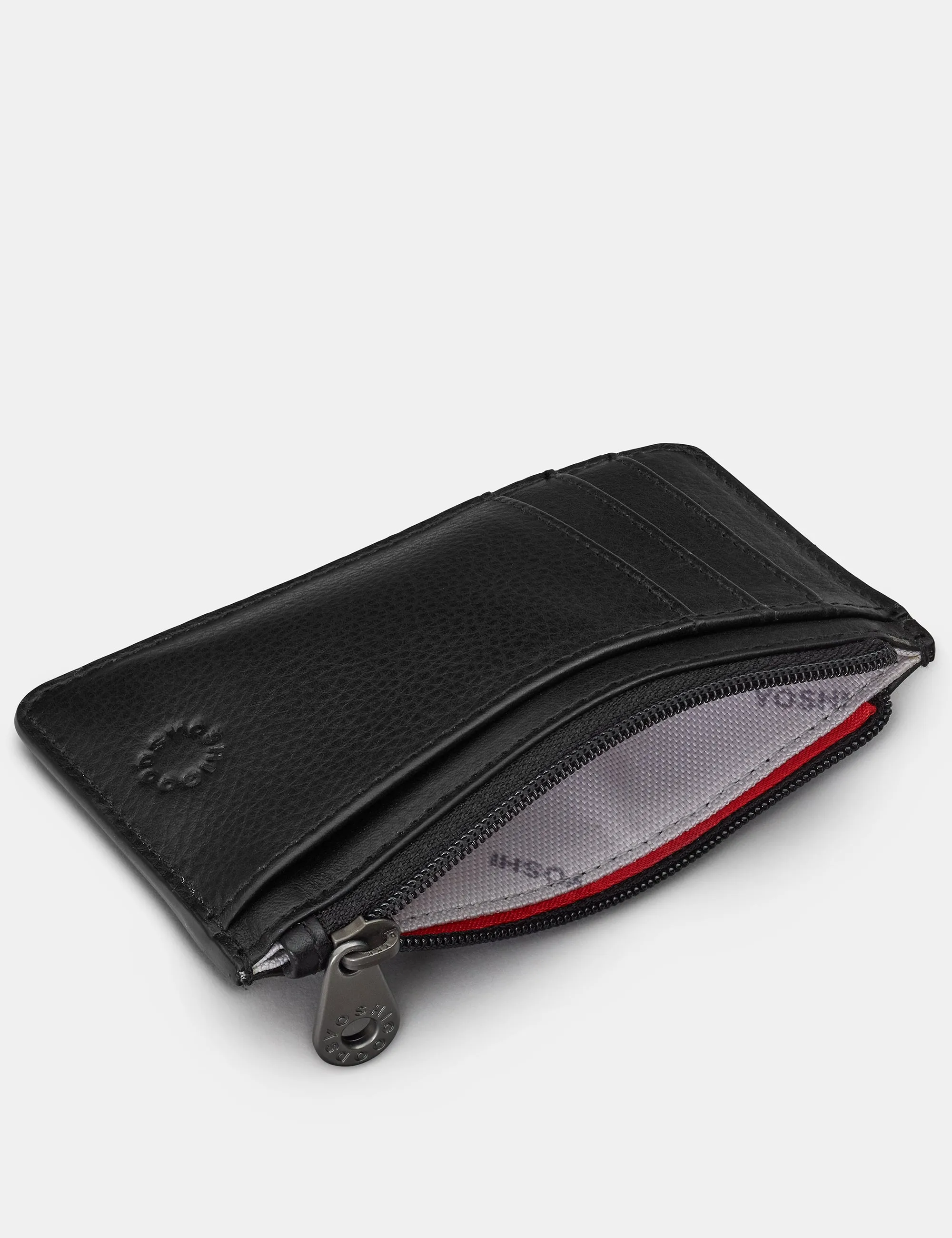 Zip Top Black Leather Card Holder