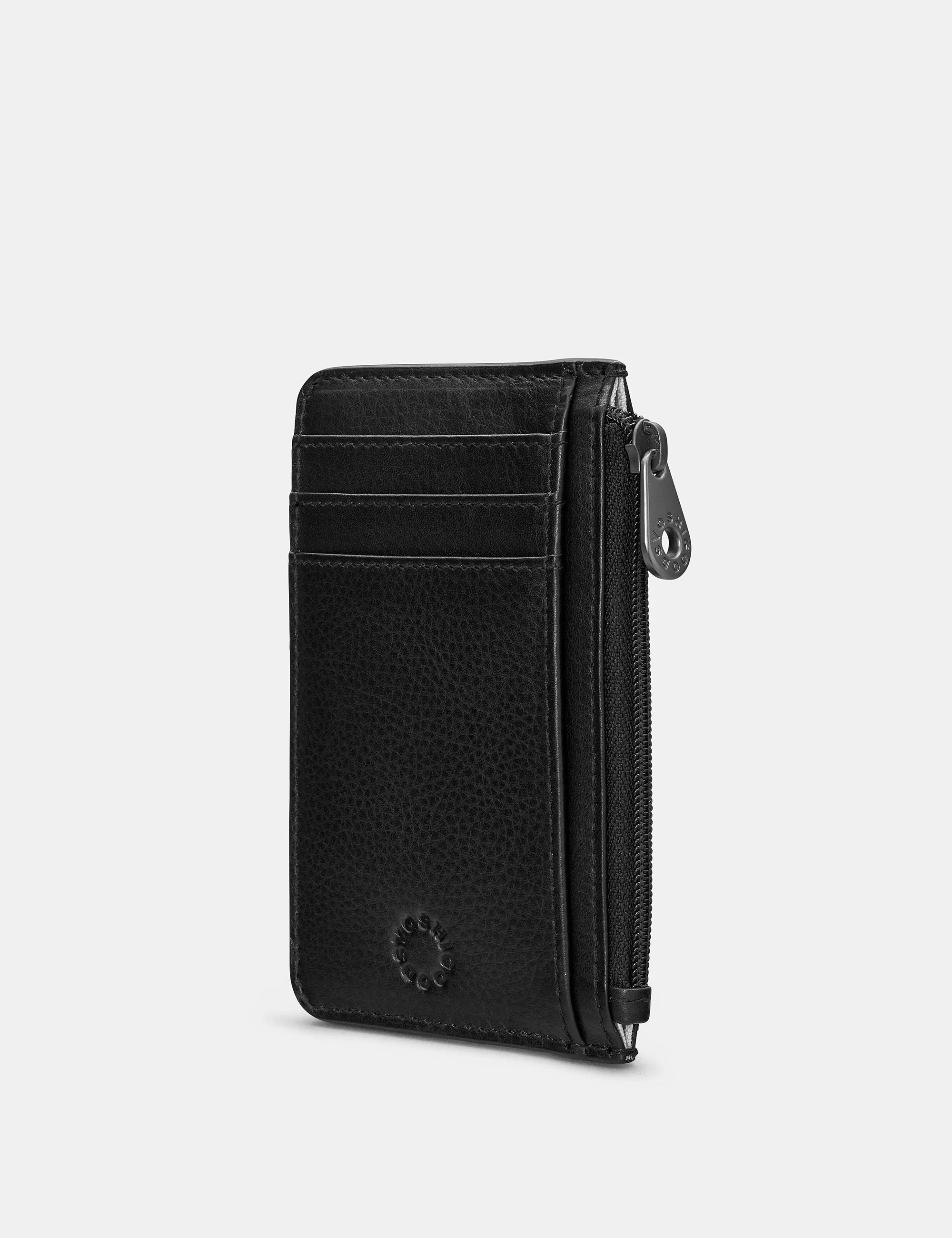 Zip Top Black Leather Card Holder