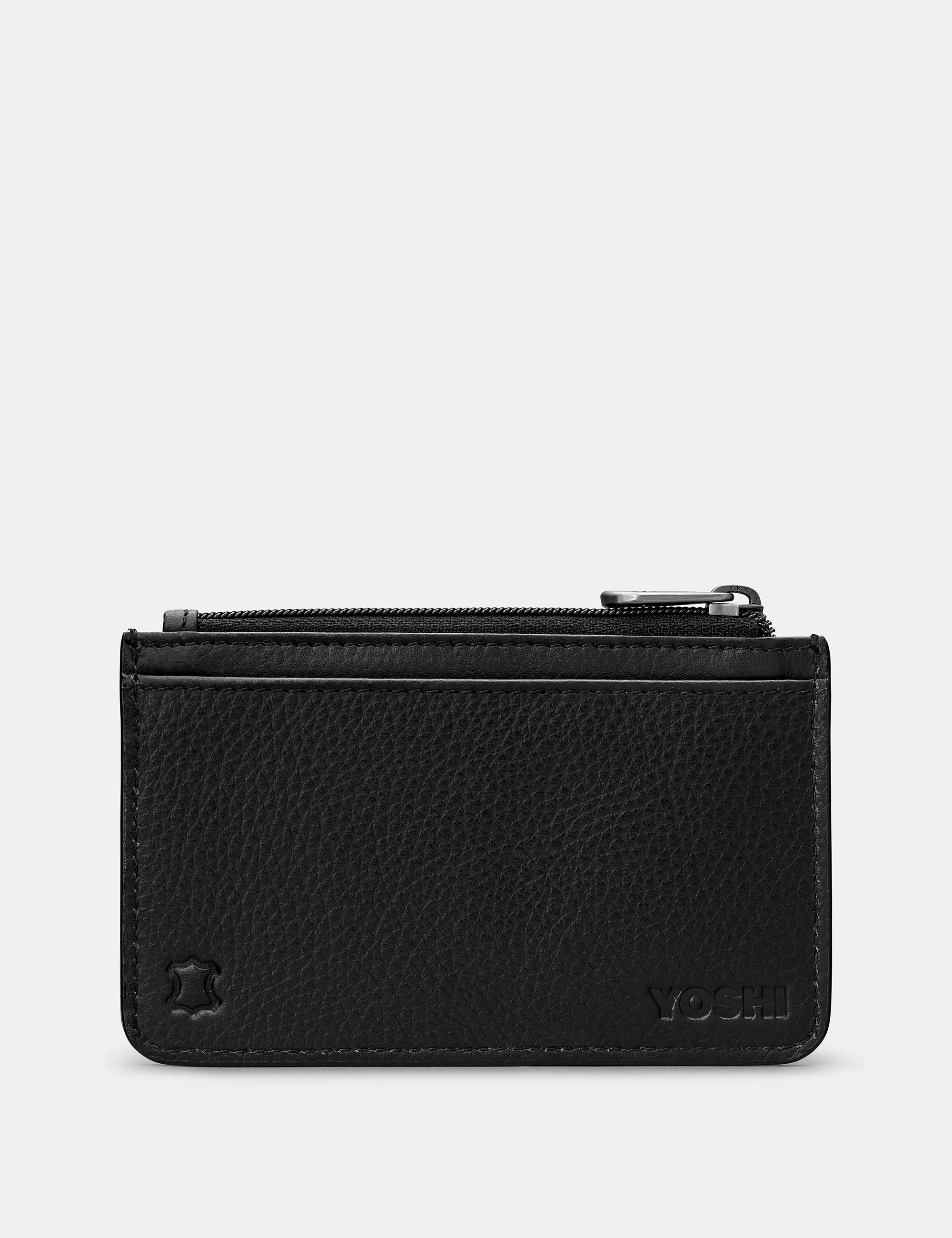 Zip Top Black Leather Card Holder